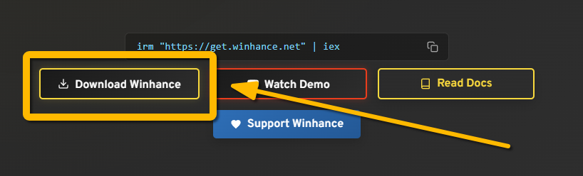 Winhance 공식 홈페이지 화면