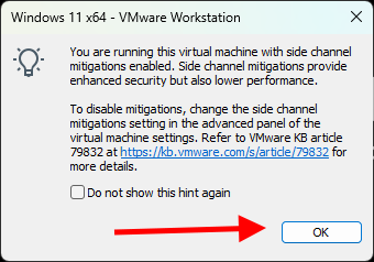 VMware Workstation Pro 사이드 채널 완화 기능 안내 화면