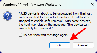 VMware Workstation Pro USB 장치 연결 확인 화면