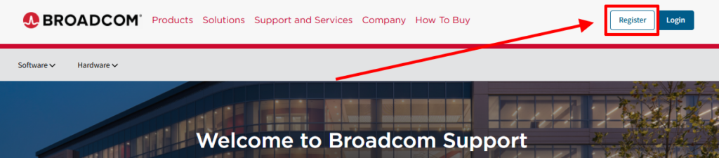 Broadcom 계정 회원가입 버튼