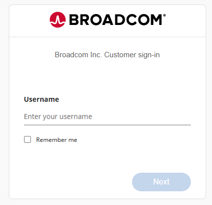 Broadcom 계정 아이디 입력 화면