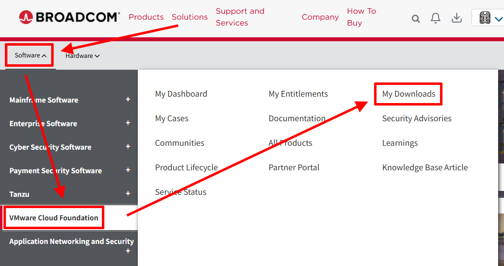 Broadcom My Downloads 메뉴