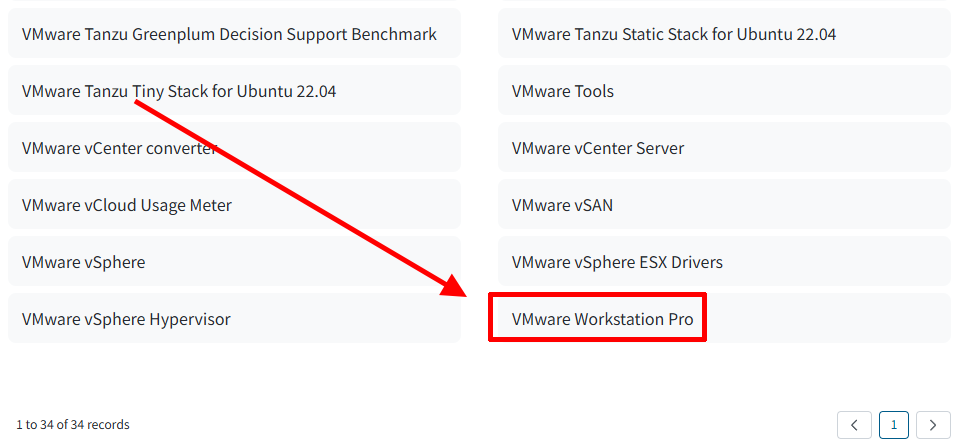 VMware Workstation Pro 제품 다운로드 화면