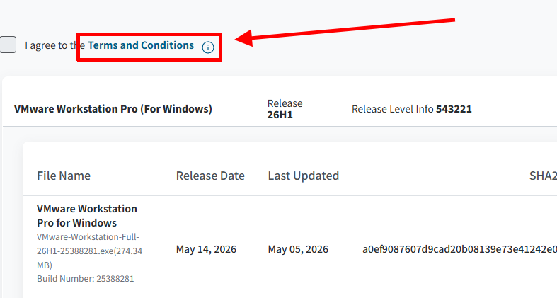 VMware Workstation Pro 이용 약관 동의 화면