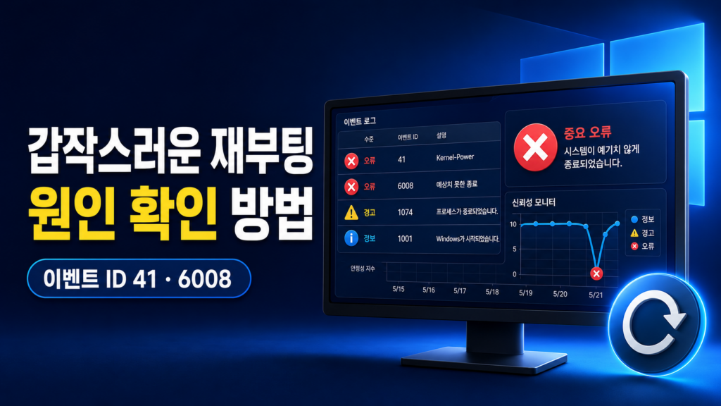 Windows 11 재부팅 원인 확인 방법 안정성 모니터 이벤트 뷰어