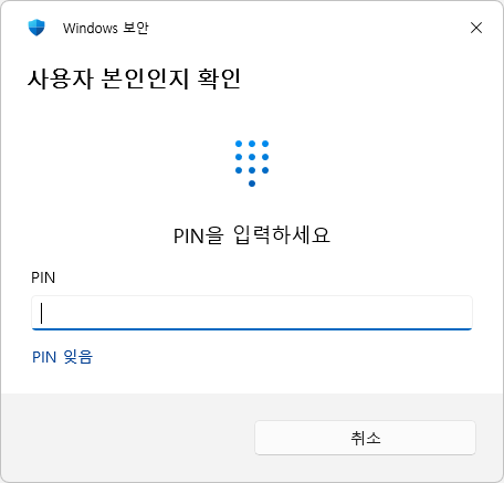 Windows Hello 지문 등록 전 PIN 확인