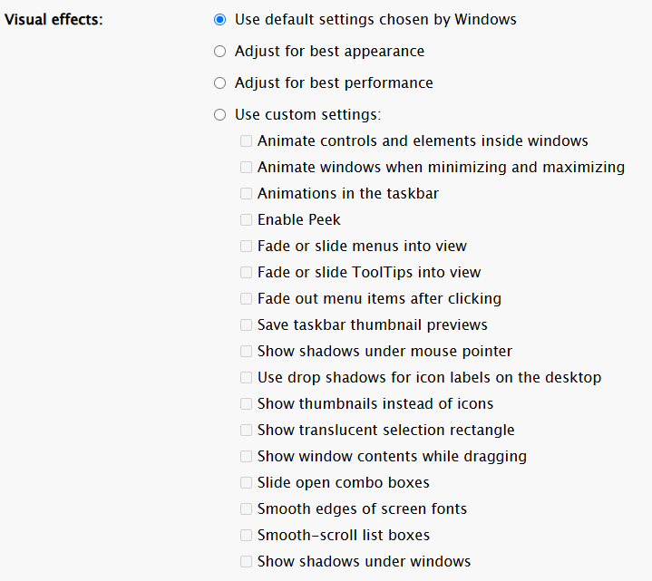 Windows 11 시각 효과 설정 화면